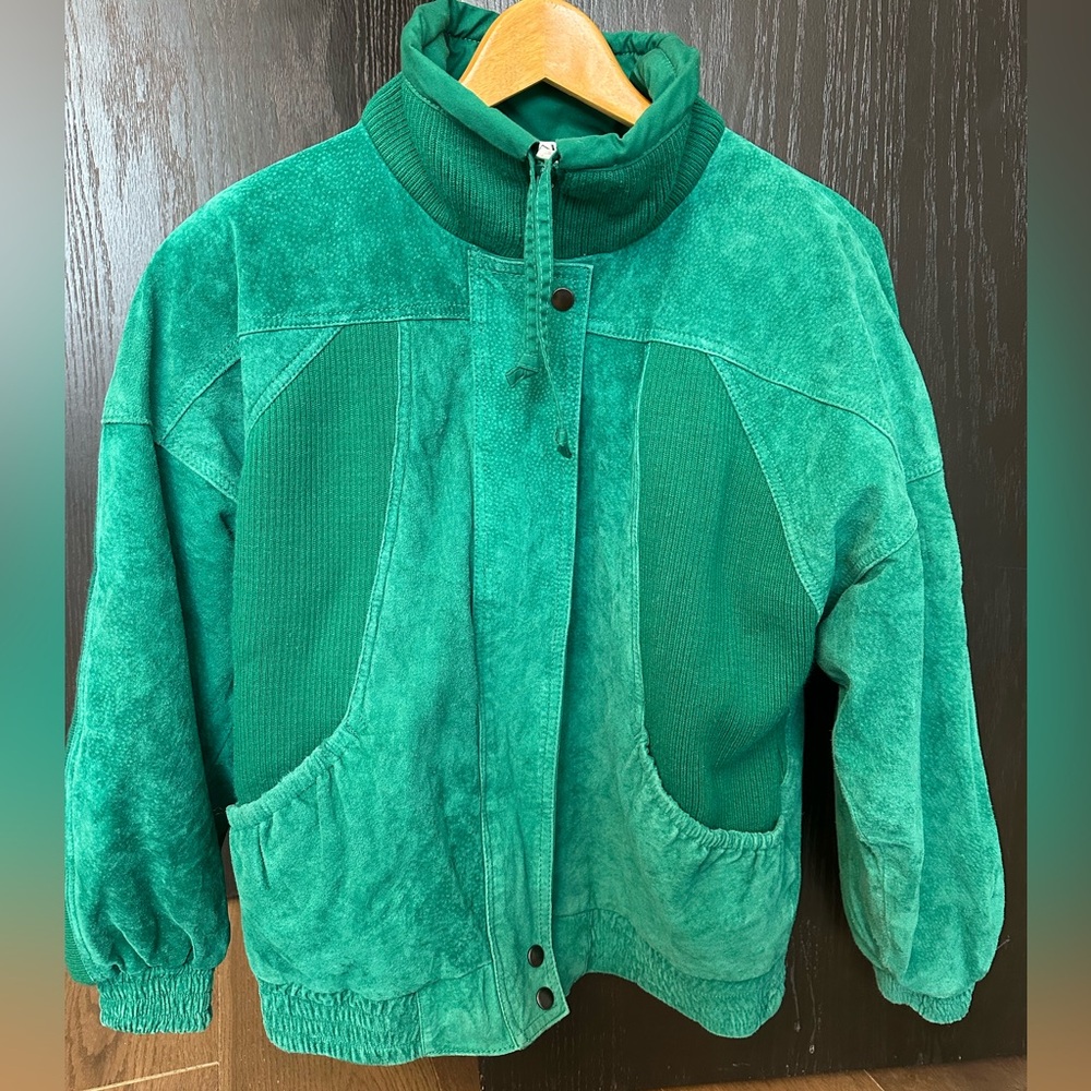 Braetan Vintage Emerald Green Leather Bomber Jacket in Medium